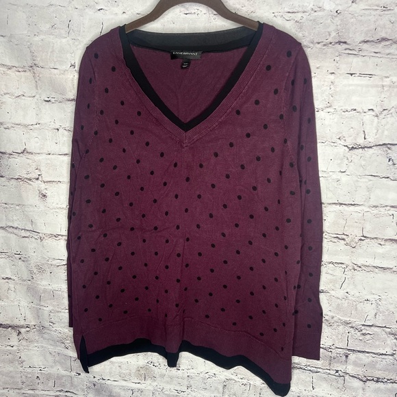 Lane Bryant Sweaters - 14/16 Lane Bryant purple and black polka dot long sleeve sweater
